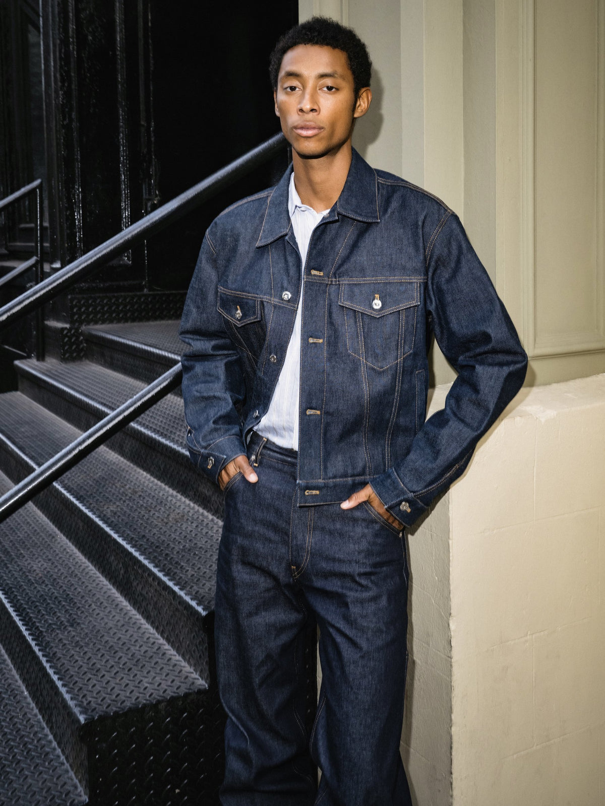 Public School A/W 26 editorial, Cumberland Trucker and raw denim
